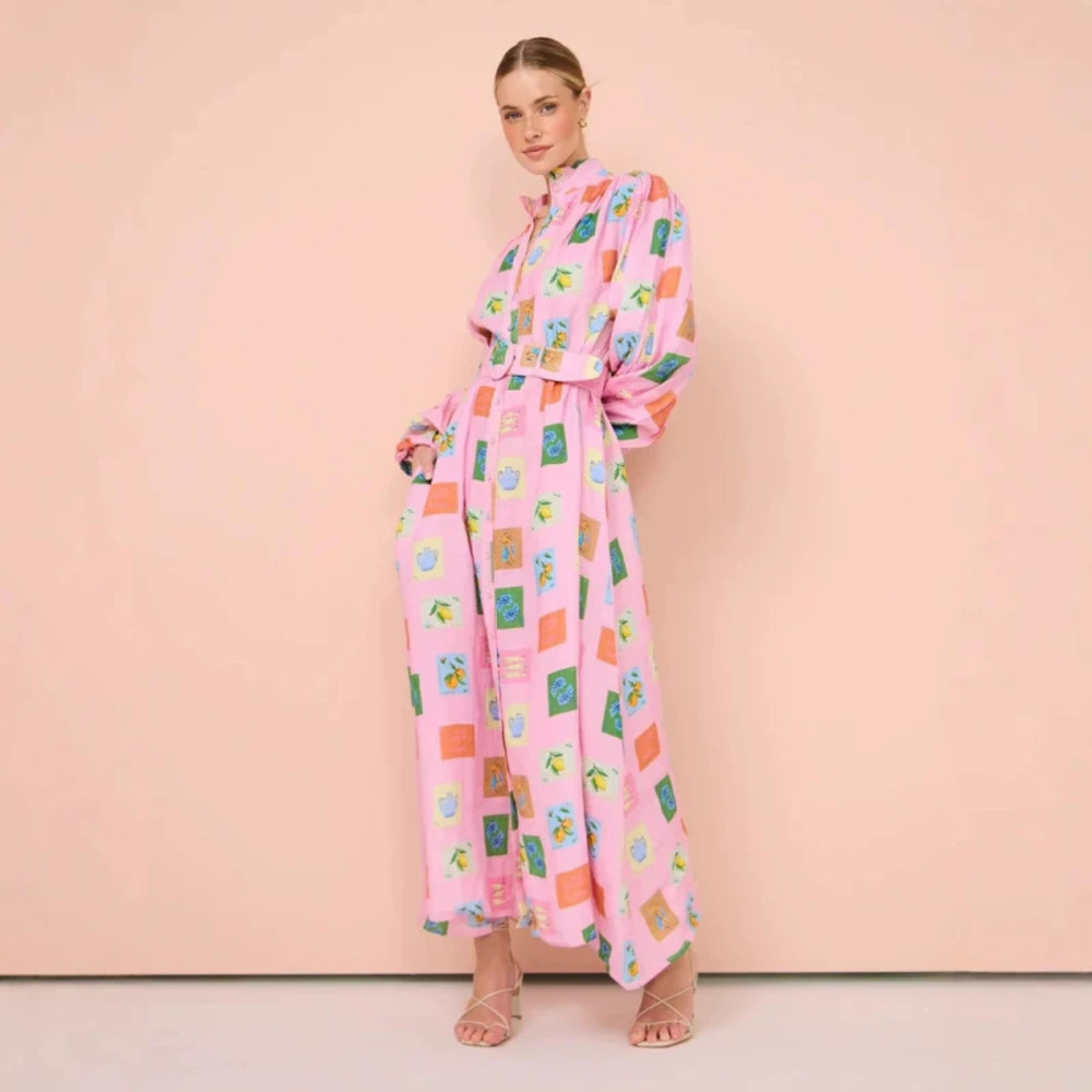 ZARA Chic Printed Lantern Sleeve Cardigan Dress